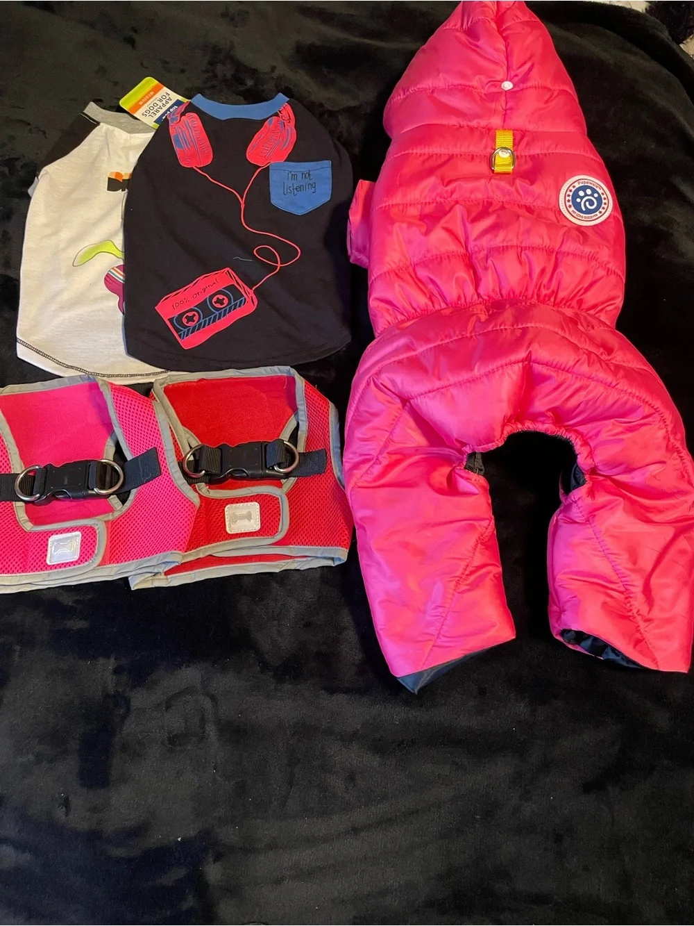 5 pieces Bundle Hot Pink Quilted Dog Jacket-2 waist Harness,2 outfits(small dog)